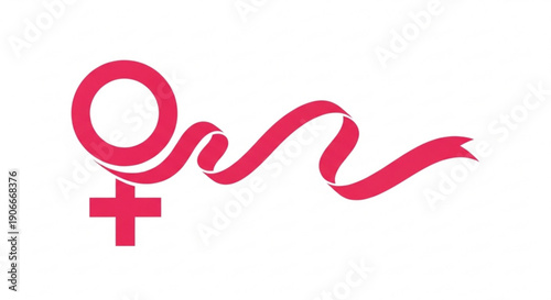 Female gender symbol with ribbon icon women's rights and empowerment concept pink color scheme