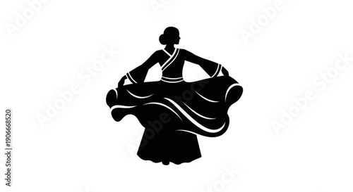 Woman in traditional dress dancing dynamically with flowing skirt