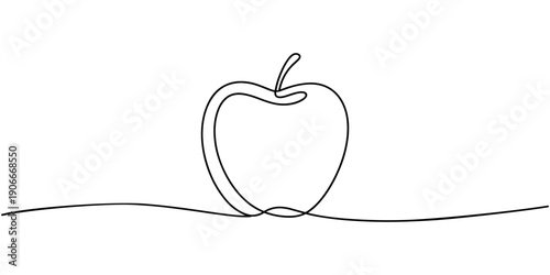 Food icon apple continuous one line drawing minimalist style isolate outline vector design, One continuous line drawing sliced and whole healthy apples organic for orchard logo. Fresh tropical