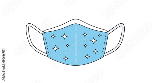 Blue face mask with star pattern and elastic straps on white background protective stylish simple design