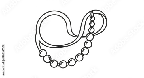 Simple black line drawing of a necklace with pearls on a white background elegant jewelry design