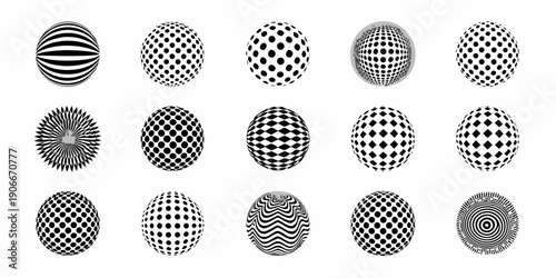 Collection of optical illusions featuring spherical dot patterns in black and white
