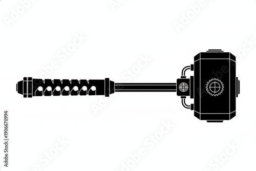 Hammer Silhouette: A strong and striking silhouette of a hammer, a symbol of power and construction, with the handle pointing toward the left.