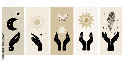 Bohemian celestial and mystical elements arranged in a vertical composition