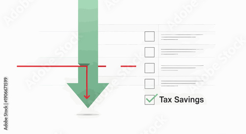 Downward arrow pointing to selected tax savings checkbox on a financial form illustration