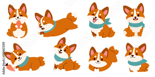 Charming corgi illustrations a collection of playful puppy poses and expressions