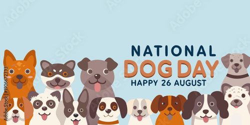 National dog day celebration with various adorable cartoon dog breeds