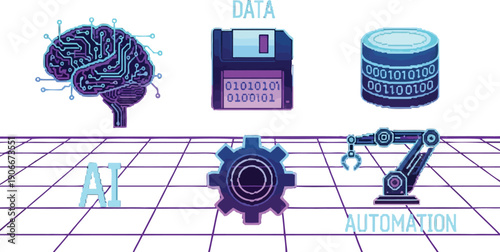 Futuristic automation and data processing illustrated with robotic arm and digital storage 