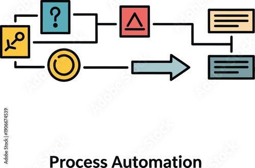Process Automation Workflow Illustrated with Icons and Arrows Showing Steps in a Business Process