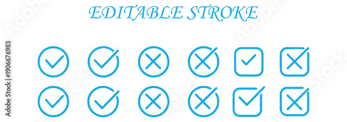 Transparent PNG available
Green check mark and red cross icon set, circle and square. Tick symbol in green color. Hand drawn checkmark illustration