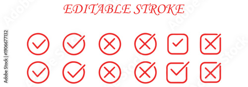 Transparent PNG available
Green check mark and red cross icon set, circle and square. Tick symbol in green color. Hand drawn checkmark illustration