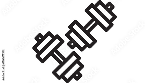 Dumbbells gym icon with two adjustable weights in bold black outline, minimal vector pictogram for fitness training, bodybuilding workout app UI and sports logo design