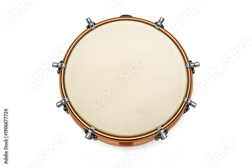 Realistic snare drum top view with metallic details on gradiented background