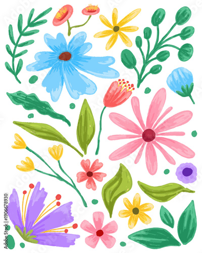 Hand drawn botanical set illustration, floral illustration suitable for pattern, wall art, wallpaper and home decor.