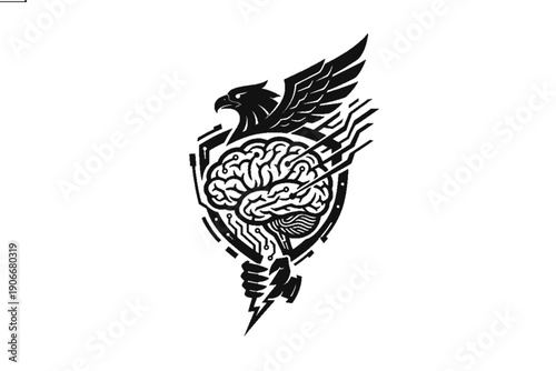 Mind's Eagle Insight: An artistic depiction features an eagle soaring above a human brain, symbolizing intelligence, vision, and the power of thought.