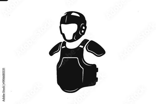 Protective Gear Silhouette: A robust image capturing a body protector, a helmet, and shoulder pads, essential elements for combat or contact sports.