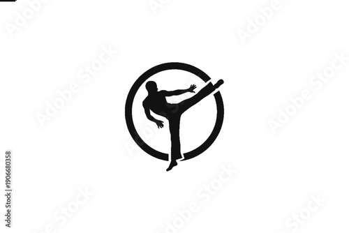 Martial Arts in Action: A dynamic silhouette of a martial artist executing a powerful kick, encased within a circular frame, showcasing strength, agility, and precision.