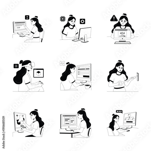 Here is a modern glyph illustrations set of web development, ready to use vectors