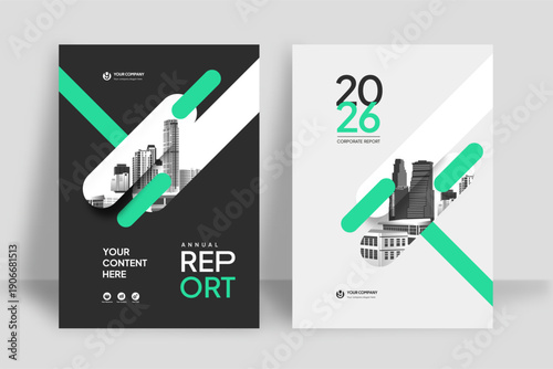 Business Report Cover Template – Green Geometric Layout (A4)