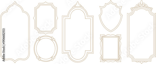 Golden luxury islamic border frame vector set, elegant arabic wedding invitation decorative ornaments for greeting cards