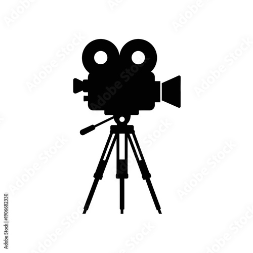 Silhouette of Vintage Movie Camera for Cinema History and Film Production