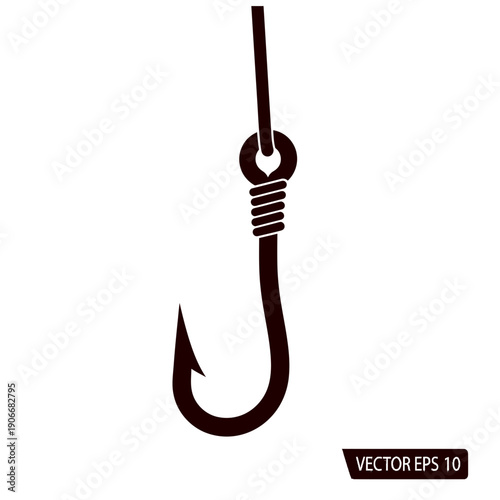 Silhouette of Phishing Fish Hook for Cyber Scam and Email Fraud Warning
