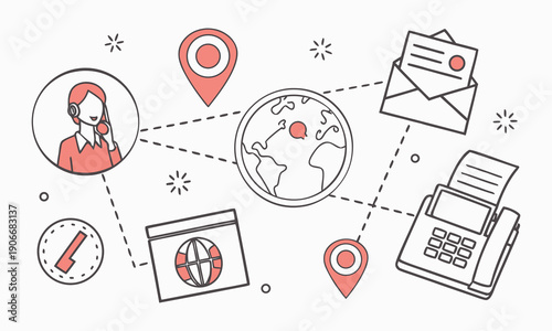 Global Customer Support and Communication Illustration