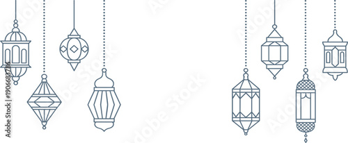 Islamic ramadan kareem hanging lanterns vector, traditional arabic lamp decoration for eid mubarak celebration greeting