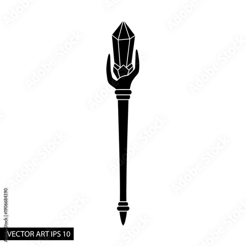 Silhouette of Wizard Magic Staff for Fantasy Sorcerer and Spell Casting