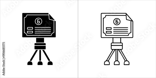 Black and white of certificate on tripod stands symbol