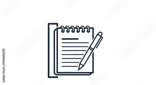 Notebook and pen icon a minimalist line drawing for note taking or journaling