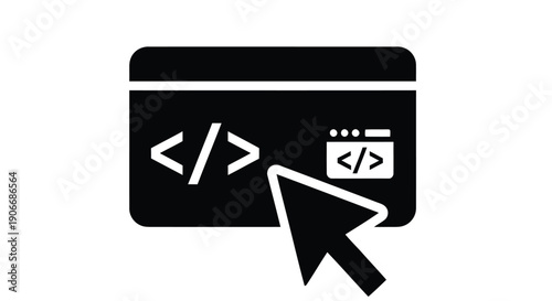 Black icon depicting a computer card with coding brackets and a cursor