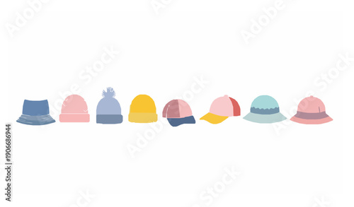 Minimal Cute Children Hat Vector Collection in Soft Colors Flat Design Isolated on White