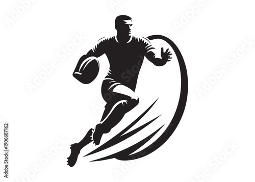 rugby union logo silhouette vector, rugby player silhouette vector illustration, rugby union sportsman logo silhouette, player running with rugby ball logo vector silhouette on white background