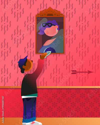 scene child buy cinema tickets booth theatre illustration