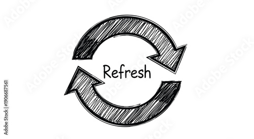 Hand-drawn refresh icon with arrows, sketch-style vector illustration for website or app UI, refresh symbol, reload icon, update button Isolated on transparent background, png