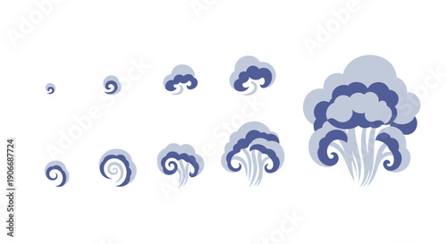 vector blue swirling storm clouds, weather icons, for website or presentation, isolated on transparent background, png