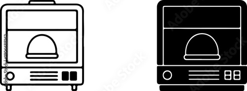 Black and white toaster with different backgrounds kitchen appliance symbols line food