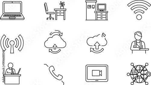 Work From Home Icons: Remote Work and Connectivity Icons