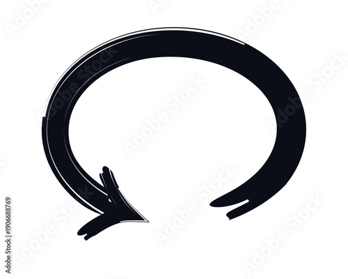 Oval arrow loop bold thick stroke graphic element. Counterclockwise circular continuous shape. Undo return sign. Expressive grunge marker highlight pointer. Ink rough direction. Vector illustration