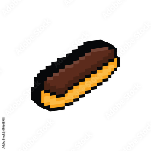 3D isometric pixel art eclair 8 bit vector icon for computer game logo