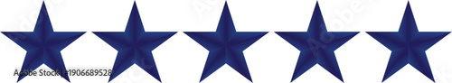   Five navy blue star rating icon isolated on transparent background for reviews and corporate feedback. Five stars customer rating feedback isolated vector illustration. Suitable for apps and website