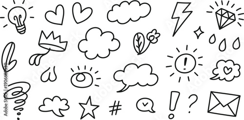 Collection of hand drawn cartoon icons and symbols