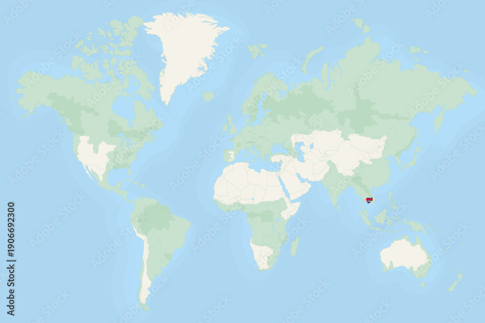 Fototapeta premium Cambodia Highlighted on World Map with National Flag. Cambodia Map and Flag.