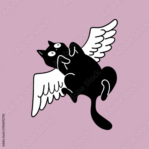 Doodle Flying Angel Cat Illustration