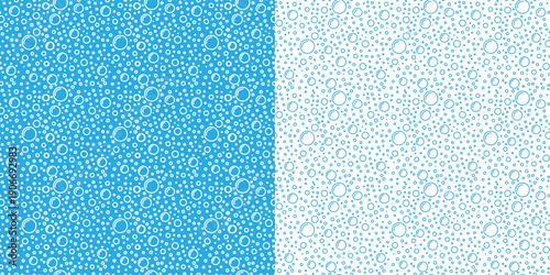 Water blue bubble on the white background. Set of doodle seamless pattern line bubbles. Sketch rounded fizzy drink shapes. Air foam soap. Aqua shower drop and sparkle background. Vector illustration