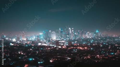 Wallpaper Mural A panoramic night cityscape with glowing lights, showcasing an urban skyline under atmospheric gradient lighting. travel magazines. Torontodigital.ca