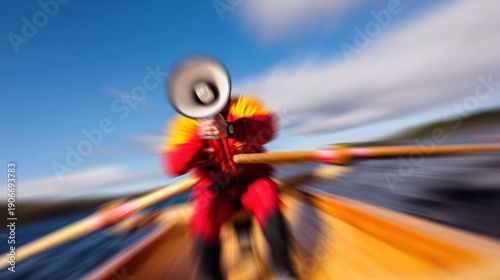  The stern of a racing shell with a coxswain shouting commands. event key visuals, club posters, designed for sports event promotions and stadium branding, boosts motivation.