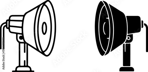 Black and white of two studio flash lights on stands lighting equipment studio lighting