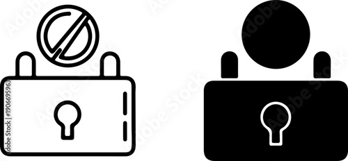 Black and white padlock with one having a prohibition sign